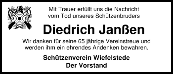 Traueranzeige von Diedrich Janßen von Nordwest-Zeitung
