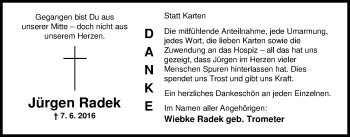 Traueranzeige von Jürgen Radek von Nordwest-Zeitung