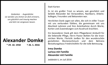 Traueranzeige von Alexander Domke von Nordwest-Zeitung