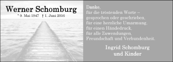 Traueranzeige von Werner Schomburg von Nordwest-Zeitung