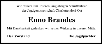 Traueranzeige von Enno Brandes von Nordwest-Zeitung