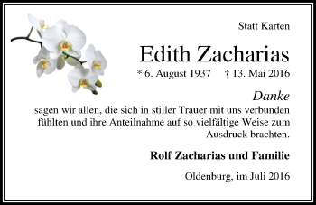 Traueranzeige von Edith Zacharias von Nordwest-Zeitung