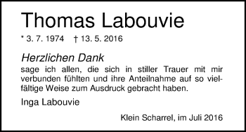 Traueranzeige von Thomas Labouvie von Nordwest-Zeitung
