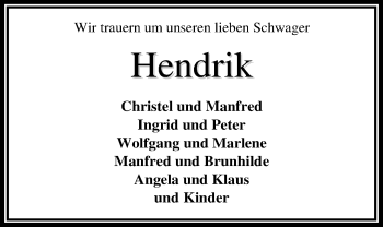 Traueranzeige von Hendrik de Vries von Nordwest-Zeitung