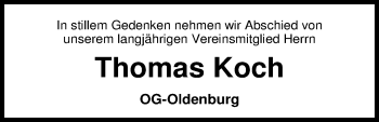 Traueranzeige von Thomas Koch von Nordwest-Zeitung