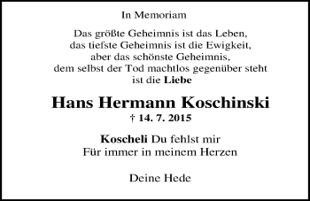Traueranzeige von Hans Hermann Koschinski von Nordwest-Zeitung