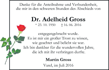 Traueranzeige von Adelheid Dr. Gross von Nordwest-Zeitung