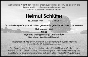 Traueranzeige von Helmut Schlüter von Nordwest-Zeitung