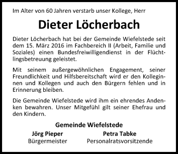 Traueranzeige von Dieter Löcherbach von Nordwest-Zeitung