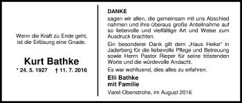 Traueranzeige von Kurt Bathke von Nordwest-Zeitung