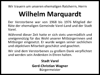 Traueranzeige von Wilhelm Marquardt von Nordwest-Zeitung
