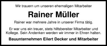 Traueranzeige von Rainer Müller von Nordwest-Zeitung