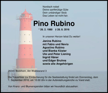 Traueranzeige von Pino Rubino von Nordwest-Zeitung