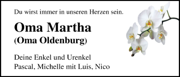Traueranzeige von Martha Meier von Nordwest-Zeitung