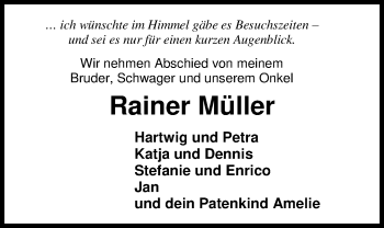 Traueranzeige von Rainer Müller von Nordwest-Zeitung