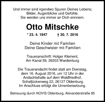 Traueranzeige von Otto Mitschke von Nordwest-Zeitung