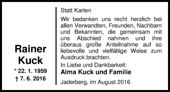 Traueranzeige von Rainer Kuck von Nordwest-Zeitung