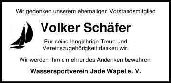 Traueranzeige von Dr. Volker Schäfer von Nordwest-Zeitung