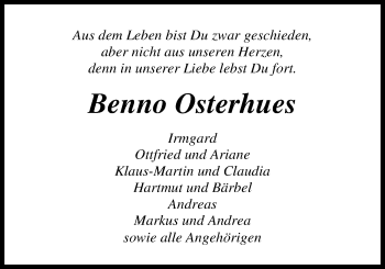 Traueranzeige von Benno Osterhues von Nordwest-Zeitung