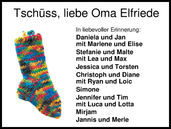 Traueranzeige von Elfriede Schröder von Nordwest-Zeitung