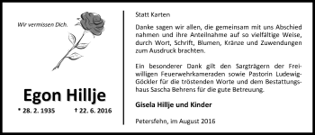 Traueranzeige von Egon Hillje von Nordwest-Zeitung