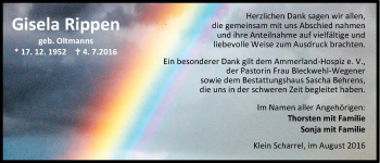 Traueranzeige von Gisela Rippen von Nordwest-Zeitung