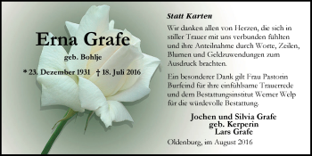 Traueranzeige von Erna Grafe von Nordwest-Zeitung