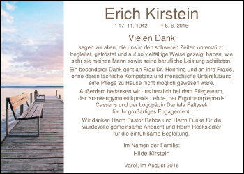 Traueranzeige von Erich Kirstein von Nordwest-Zeitung
