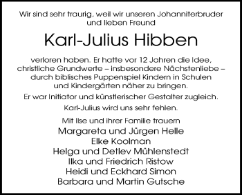 Traueranzeige von Karl-Julius Hibben von Nordwest-Zeitung