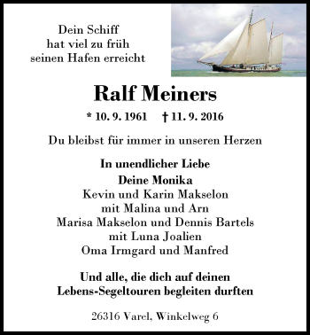 Traueranzeige von Ralf Meiners von Nordwest-Zeitung