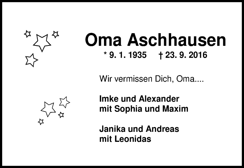  Traueranzeige für Almut Ahlers vom 28.09.2016 aus Nordwest-Zeitung