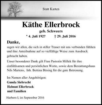 Traueranzeige von Käthe Ellerbrock von Nordwest-Zeitung