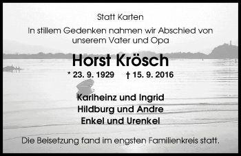 Traueranzeige von Horst Krösch von Nordwest-Zeitung