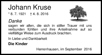Traueranzeige von Johann Kruse von Nordwest-Zeitung