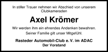 Traueranzeige von Axel Krömer von Nordwest-Zeitung