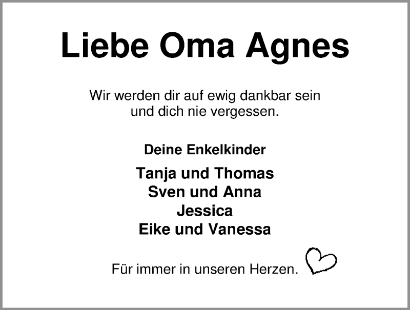  Traueranzeige für Agnes Ahlers vom 26.09.2016 aus Nordwest-Zeitung