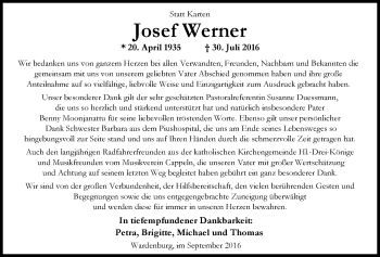 Traueranzeige von Josef Werner von Nordwest-Zeitung