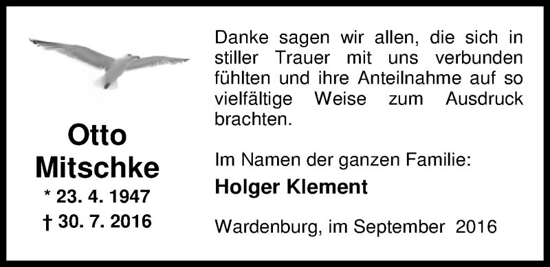  Traueranzeige für Otto Mitschke vom 03.09.2016 aus Nordwest-Zeitung