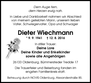 Traueranzeige von Dieter Wiechmann von Nordwest-Zeitung