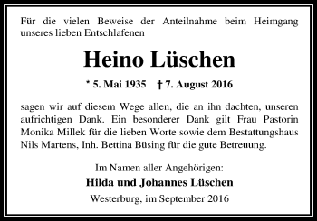 Traueranzeige von Heino Lüschen von Nordwest-Zeitung