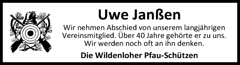  Traueranzeige für Uwe Janßen vom 15.09.2016 aus Nordwest-Zeitung