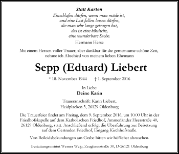 Traueranzeige von Eduard (Sepp) Liebert von Nordwest-Zeitung