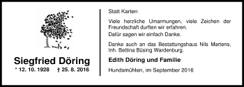 Traueranzeige von Siegfried Döring von Nordwest-Zeitung