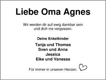 Traueranzeige von Agnes Ahlers von Nordwest-Zeitung