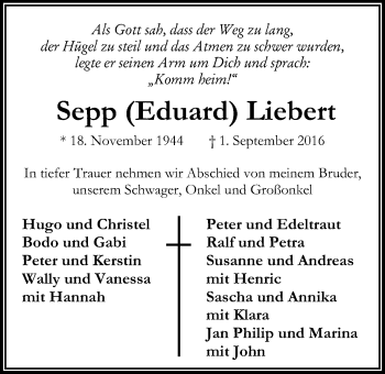 Traueranzeige von Eduard (Sepp) Liebert von Nordwest-Zeitung