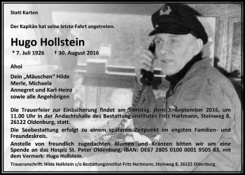 Traueranzeige von Hugo Hollstein von Nordwest-Zeitung