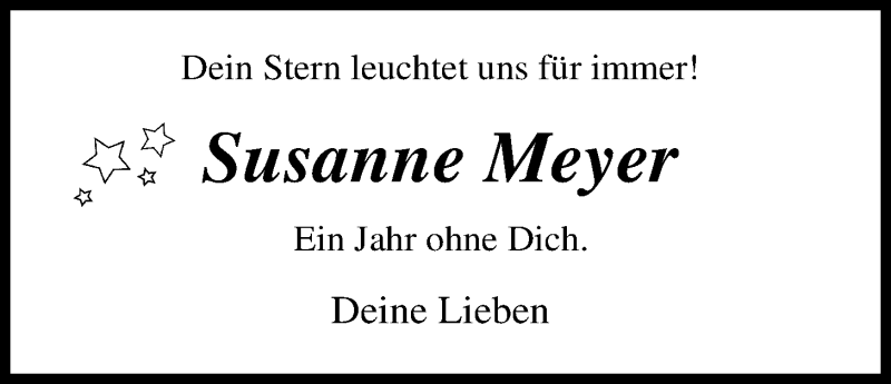 Traueranzeige für Susanne Meyer vom 29.09.2016 aus Nordwest-Zeitung