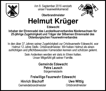 Traueranzeige von Helmut Krüger von Nordwest-Zeitung