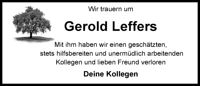  Traueranzeige für Gerold Leffers vom 24.01.2017 aus Nordwest-Zeitung