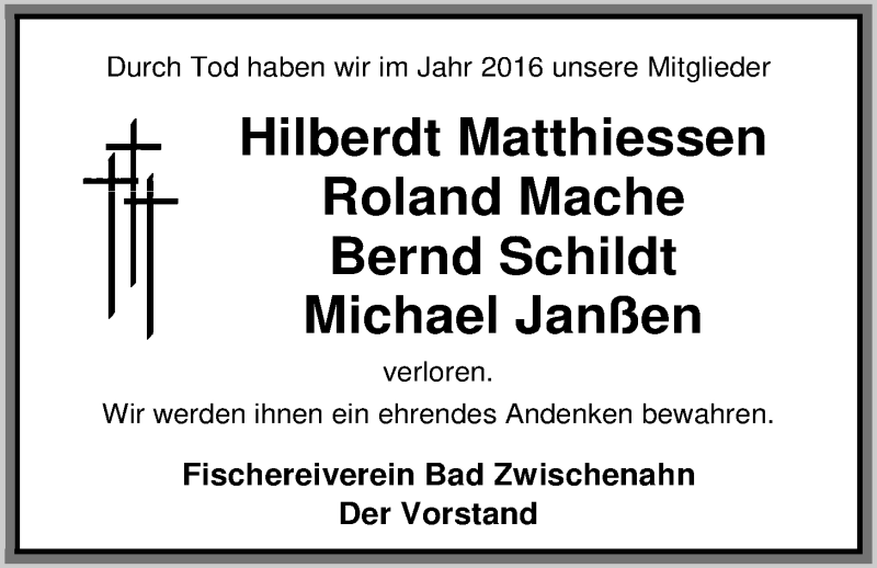  Traueranzeige für Bernd Schildt vom 21.01.2017 aus Nordwest-Zeitung